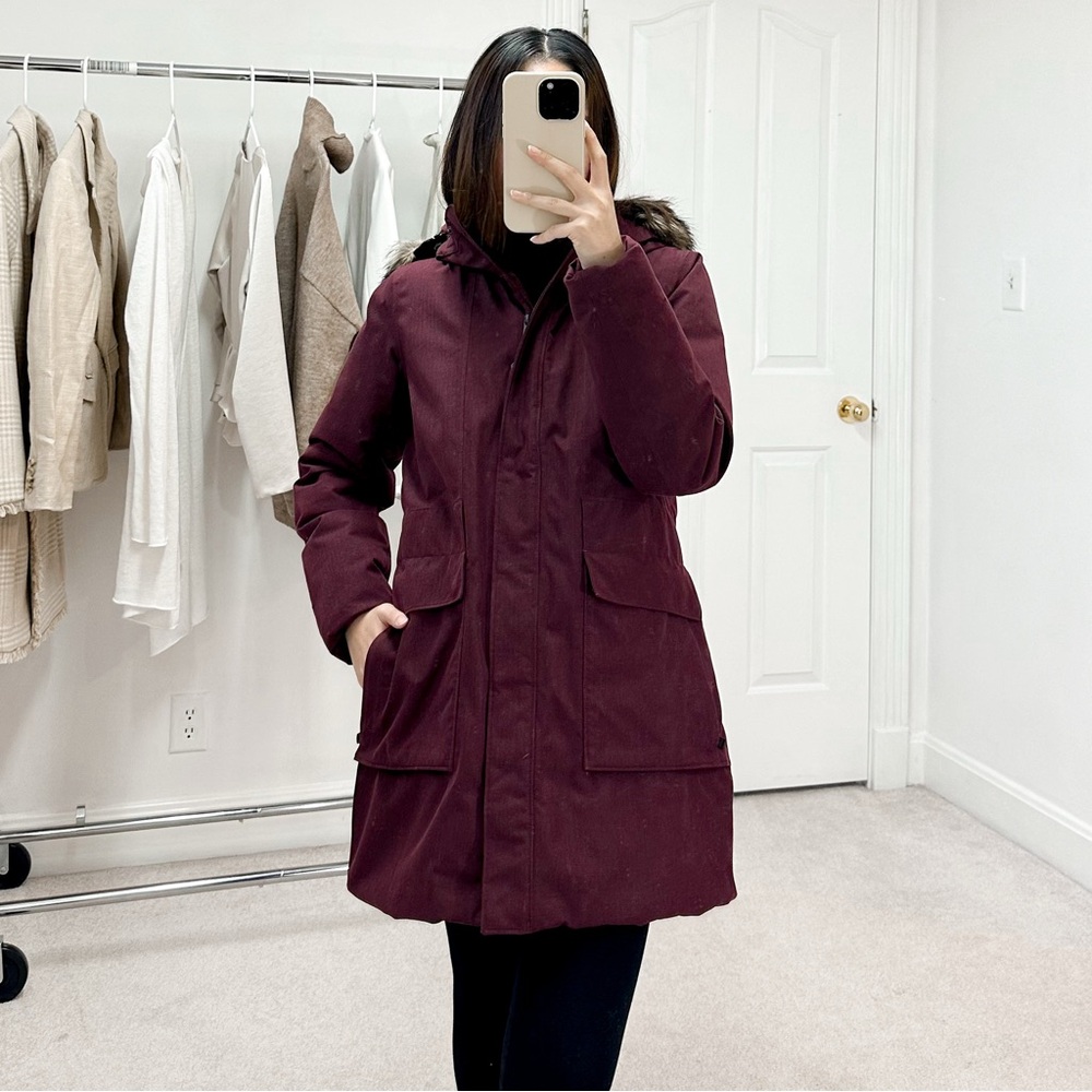 The North Face Faux Fur Hood Trim Dunagiri Parka in Maroon
